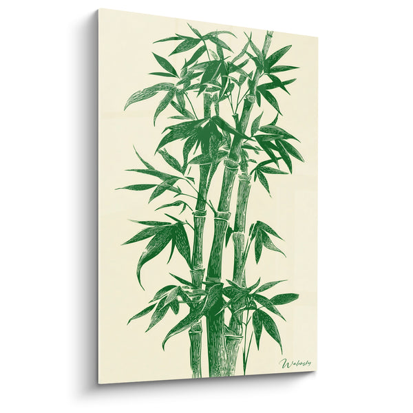 Tabla de tallos de bambú con hojas verdes grabadas - Jardín de serenidad - Edición Bambú