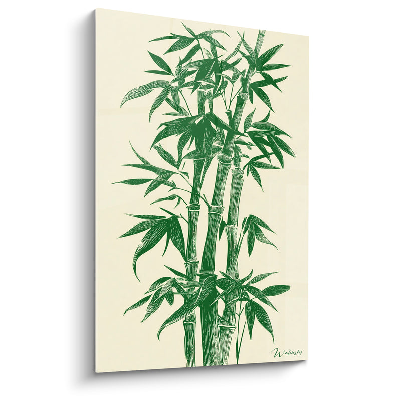 Tableau Tiges de bambou aux feuilles vertes gravées - Jardin de sérénité - Edition Bambou