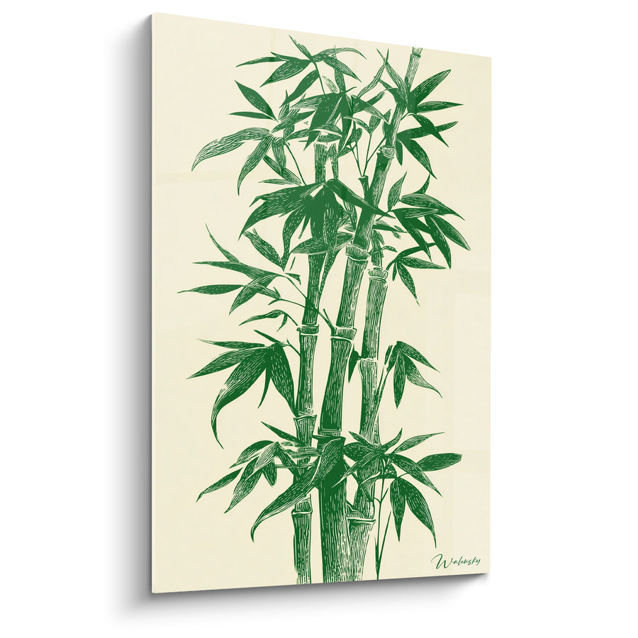 Tableau Tiges de bambou aux feuilles vertes gravées - Jardin de sérénité - Edition Bambou