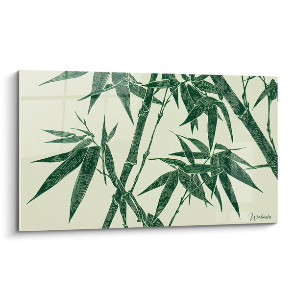 Cuadro de tallos verde salvia y fondo marfil - Aliento vegetal - Edición Bambú