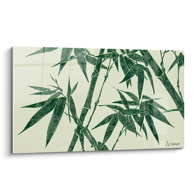 Tableau Tiges vert sauge et fond ivoire - Souffle végétal - Edition Bambou