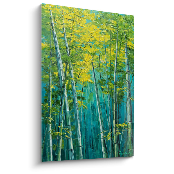 Cuadro Bosque verde y turquesa follaje amarillo brillante - Densidad forestal profunda - Edición Bambú