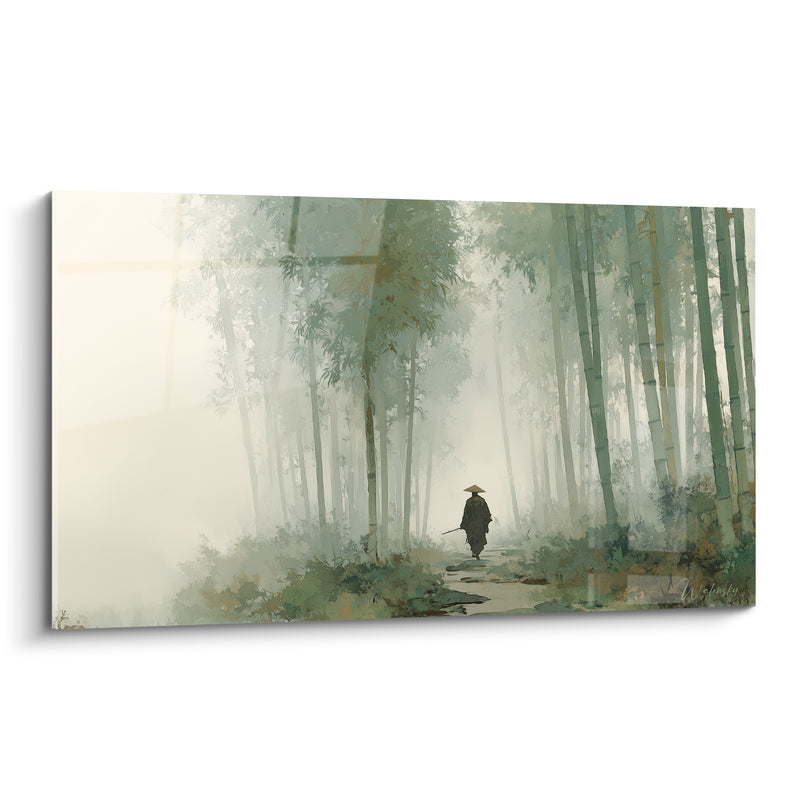 Tableau Voyageur solitaire dans forêt verte brumeuse - Chemin vers l'inconnu - Edition Bambou