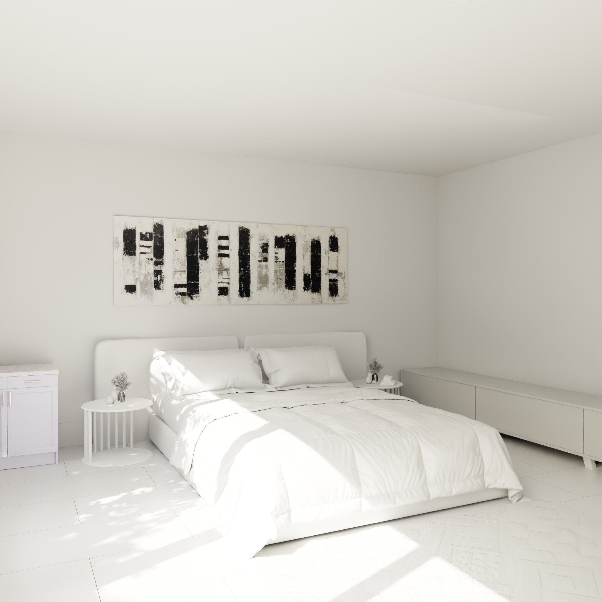 abstract painting black white vertical stripes modern bedroom feng shui west metal