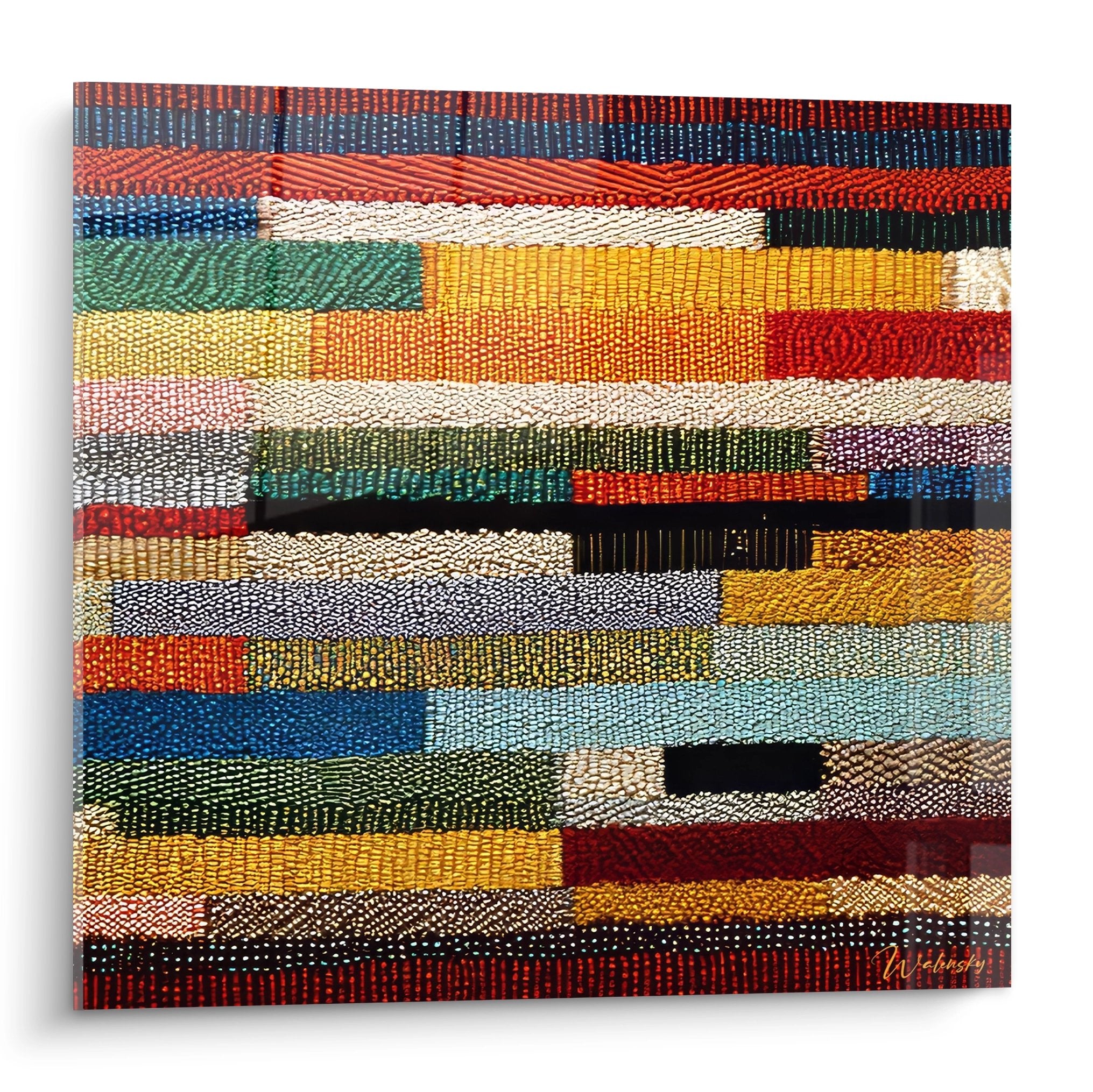 Tableau mural bandes textiles colorées aux motifs ethniques africains traditionnels