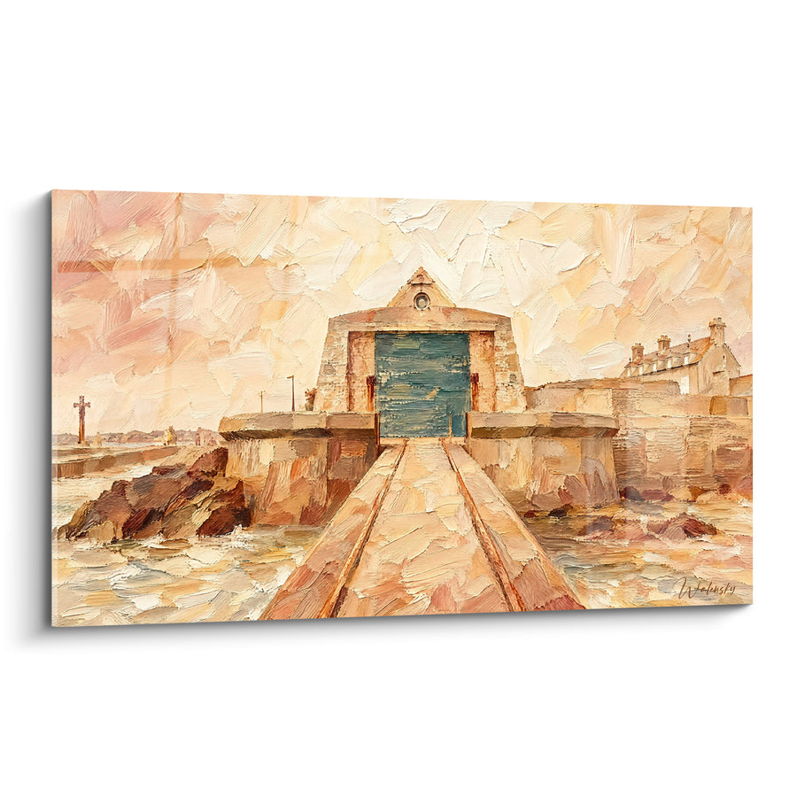 Lifeboat Buoy Ochre and Petrol Blue Painting - Dawn of the Open Sea - Barfleur Normandy France Edition