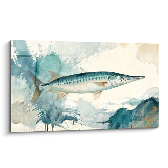 Tableau Barracuda bleu et ivoire aux nageoires ambrées - Museau effilé pointu - Edition Barracuda