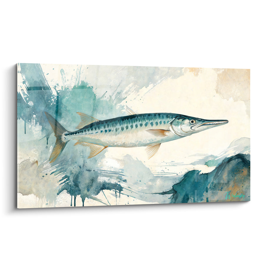 Tableau Barracuda bleu et ivoire aux nageoires ambrées - Museau effilé pointu - Edition Barracuda