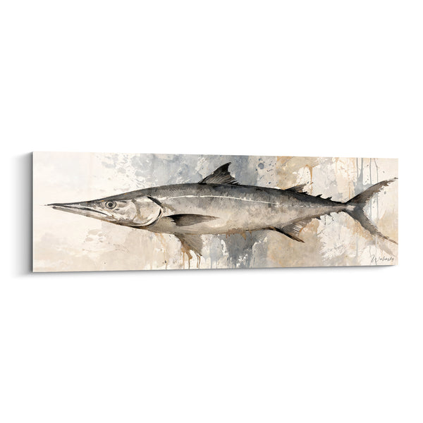 Tableau Barracuda gris et beige au museau allongé - Coulures ocre diffuses - Edition Barracuda