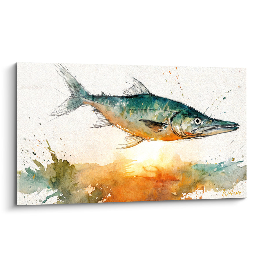 Tableau Barracuda vert émeraude et orange brûlé - Éveil aquatique - Edition Barracuda