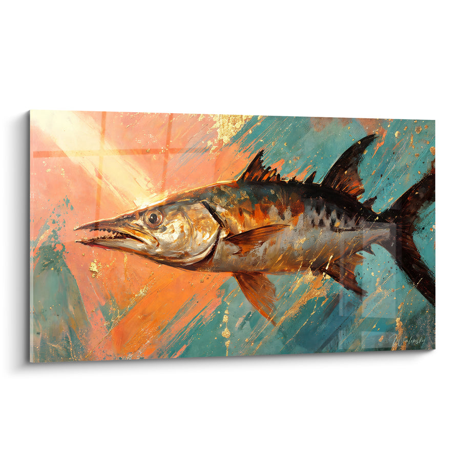 Tableau Barracuda argenté aux reflets cuivrés dorés - Chasse en eaux chaudes - Edition Barracuda