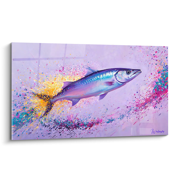 Tableau Barracuda argenté aux éclaboussures mauves - Éclaboussure aquatique - Edition Barracuda