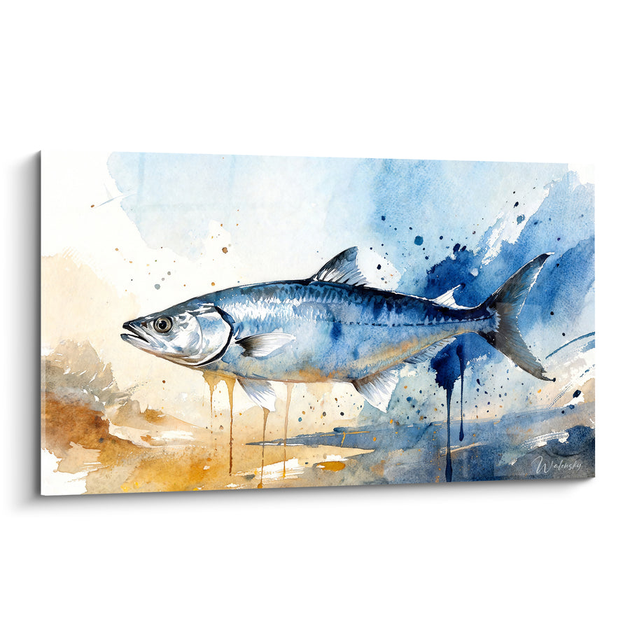 Tableau Barracuda argenté aux éclaboussures ocre - Fuite marine - Edition Barracuda