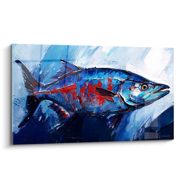 Tableau Barracuda bleu et rouge à empâtements - Fureur des profondeurs - Edition Barracuda