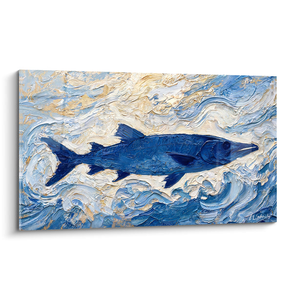 Barracuda Painting in Navy Blue and Ivory with Swirling Volutes - Spiraled Impasto - Barracuda Edition