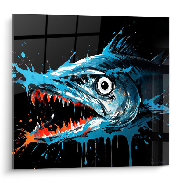 Tableau Barracuda bleu et noir gueule ouverte - Attaque fulgurante - Edition Barracuda