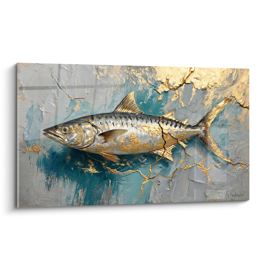 Tableau Barracuda gris et doré aux fissures craquelées - Motif façon fresque murale - Edition Barracuda