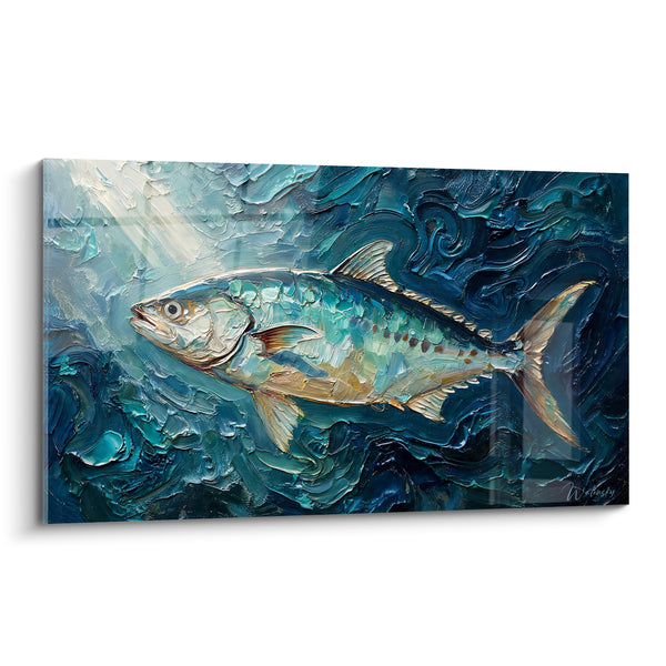 Tableau Barracuda doré aux reflets turquoise - Dérive silencieuse - Edition Barracuda