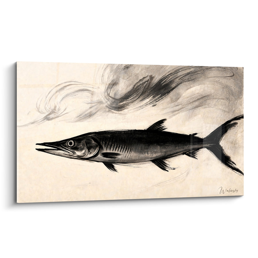 Tableau Barracuda noir sur fond ivoire - Sillage silencieux - Edition Barracuda