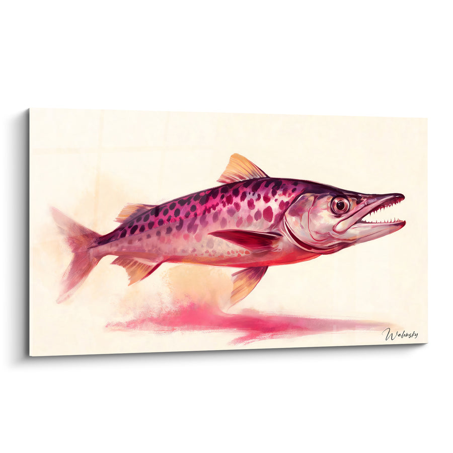 Tableau Barracuda mauve et corail à mâchoire ouverte - Instinct prédateur - Edition Barracuda