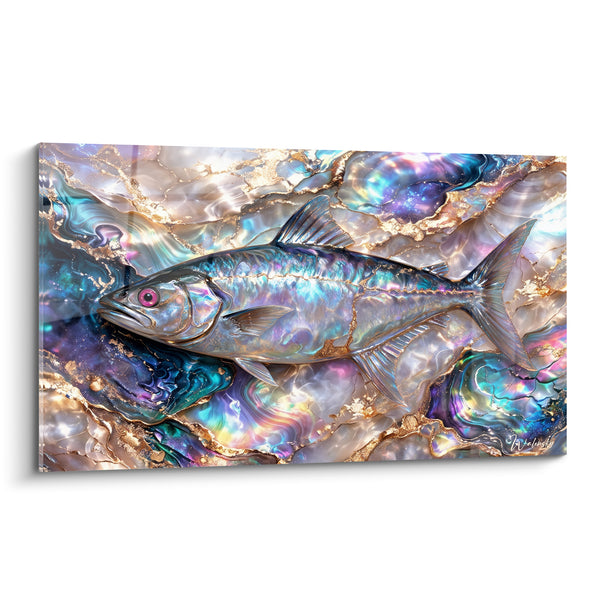 Tableau Barracuda nacré aux reflets bleus et dorés - Éclat des abysses - Edition Barracuda