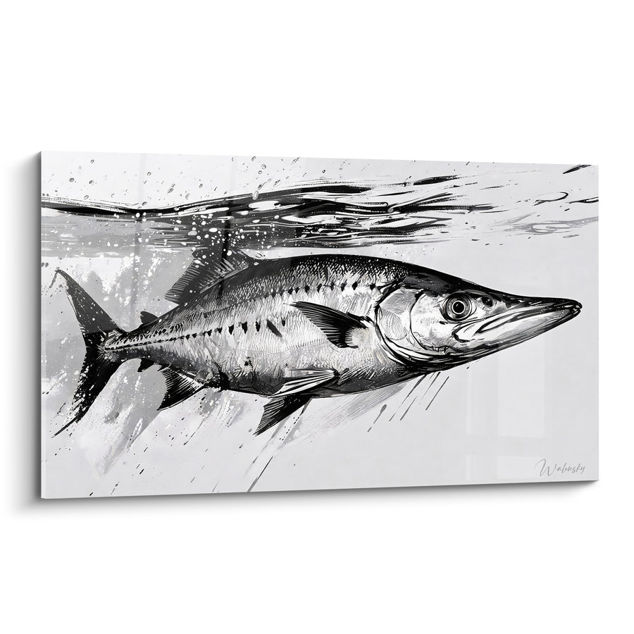 Tableau Barracuda gris et noir près de la surface - Croquis à l'encre - Edition Barracuda