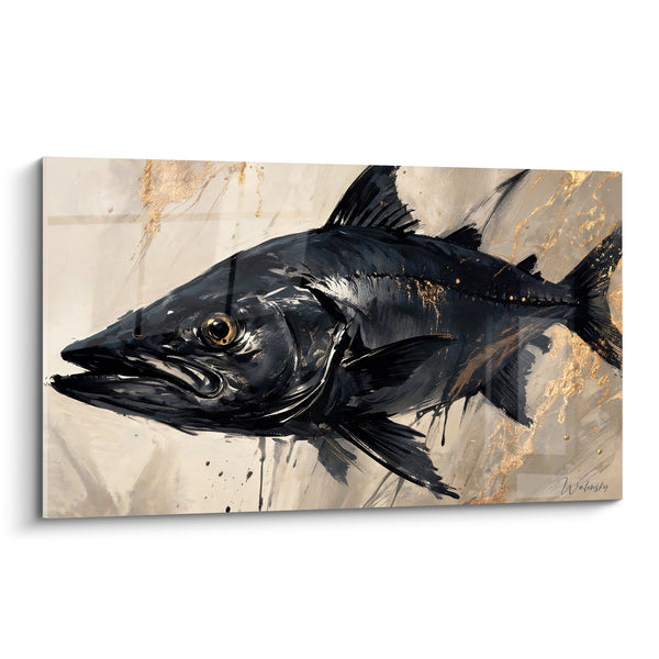 Tableau Barracuda noir aux éclats dorés - Chasse silencieuse - Edition Barracuda
