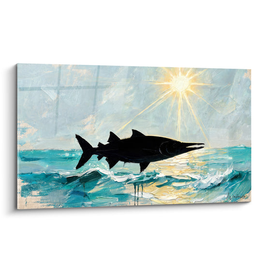 Tableau Barracuda noir sur vagues turquoise - Bond solaire - Edition Barracuda