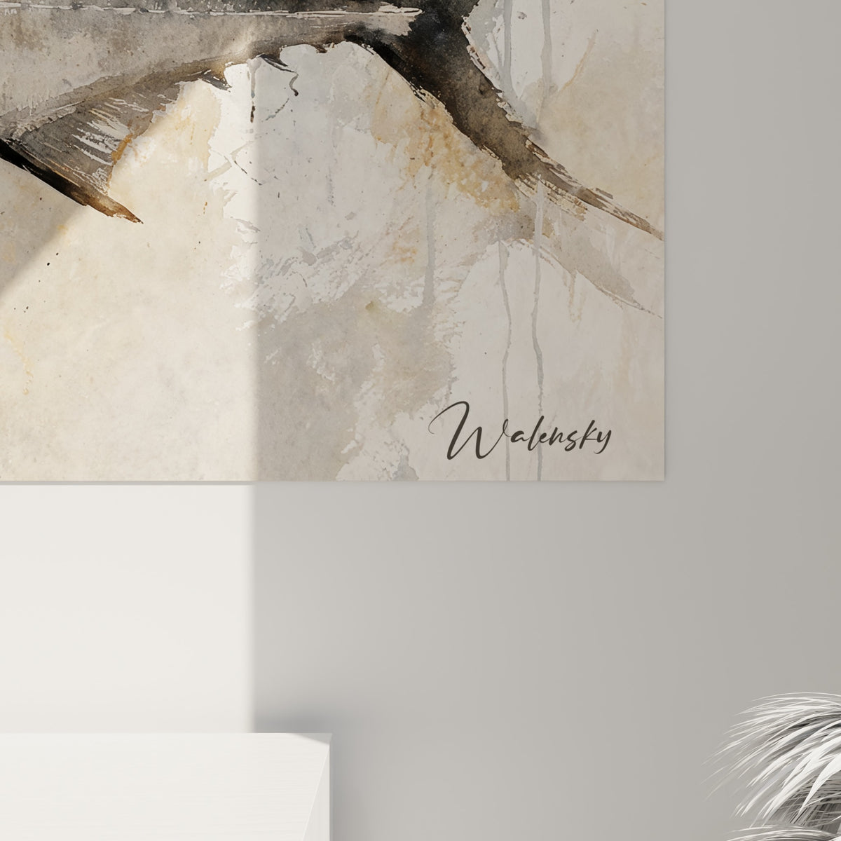 Empâtements aquarelle gris et beige révélant la texture granuleuse des écailles du barracuda peint