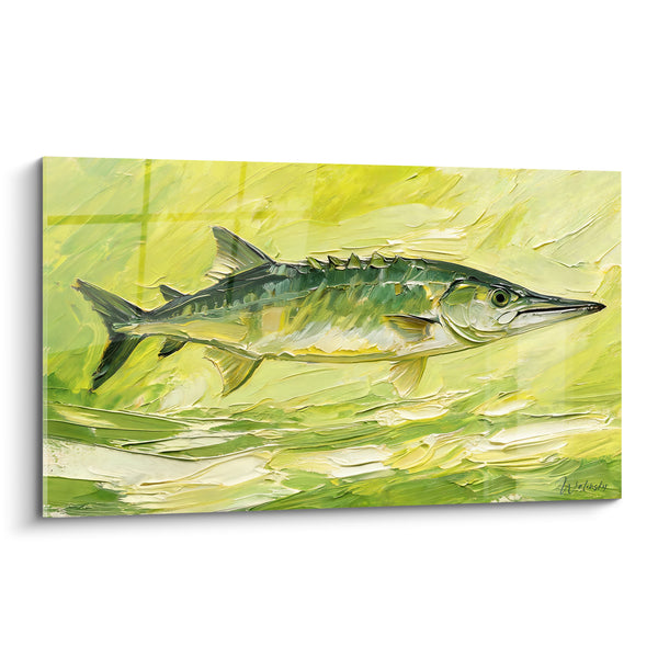 Tableau Barracuda vert et jaune citron - Chasse en eaux vives - Edition Barracuda