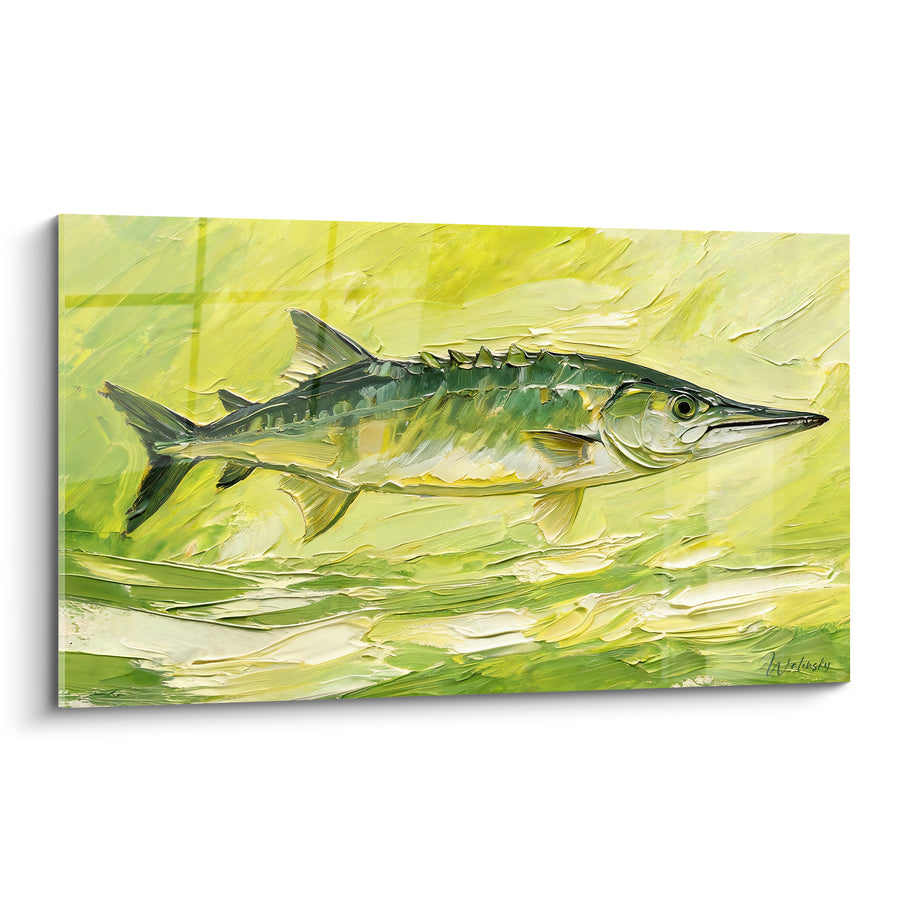Tableau Barracuda vert et jaune citron - Chasse en eaux vives - Edition Barracuda
