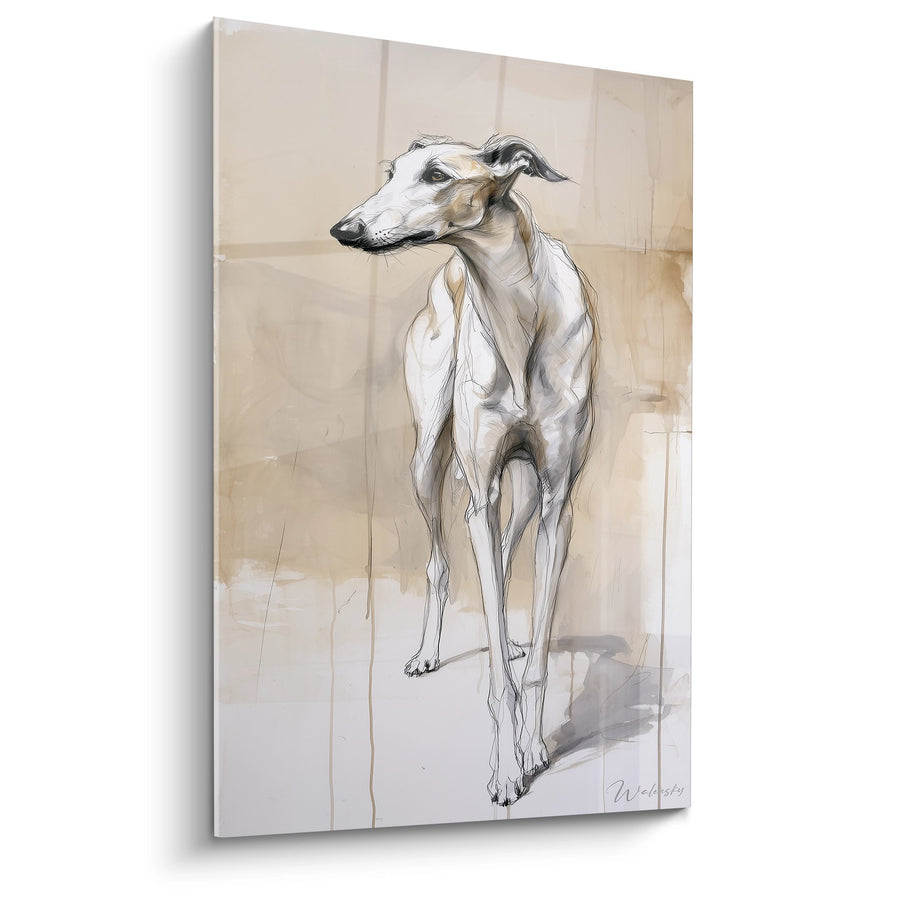 Tableau Lévrier Blanc en Esquisse Élégante - Grâce Féline - Edition Barzoi