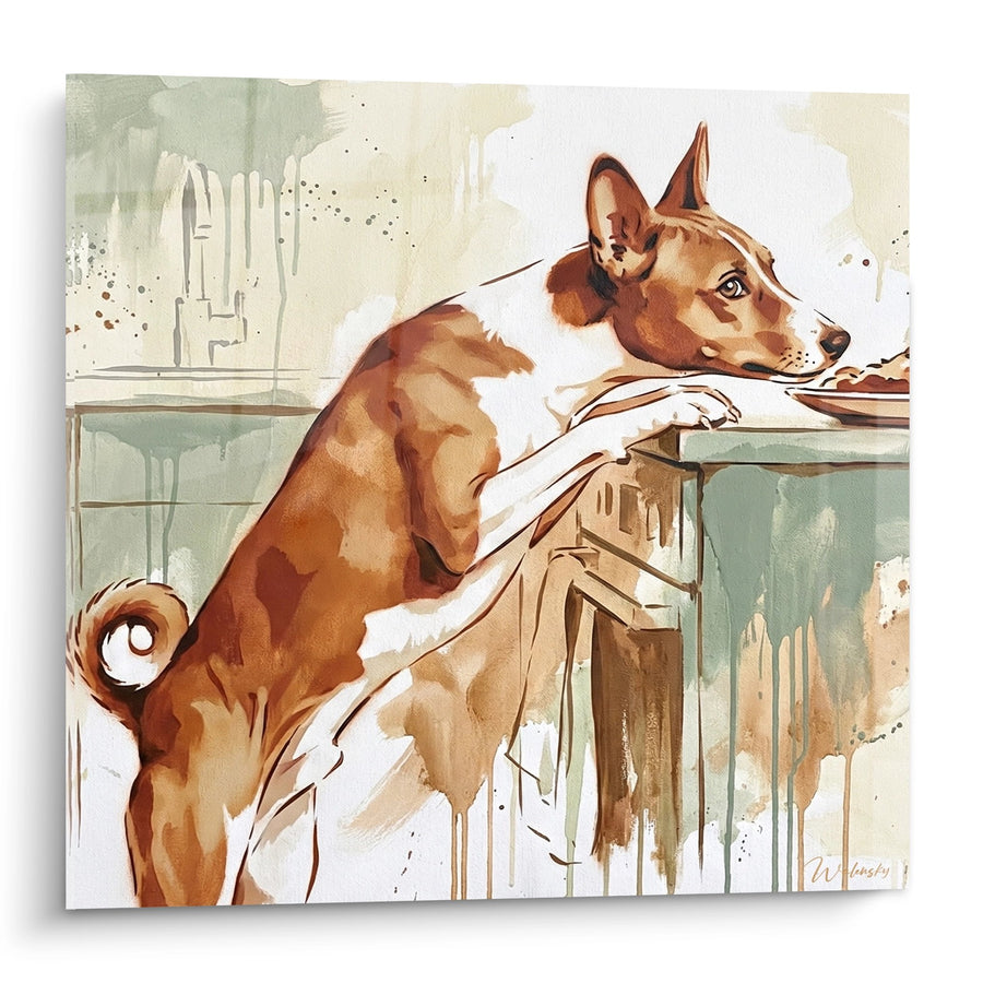 Tableau Chien Roux Aquarellé en Contemplation - Regard Introspectif - Edition Basenji