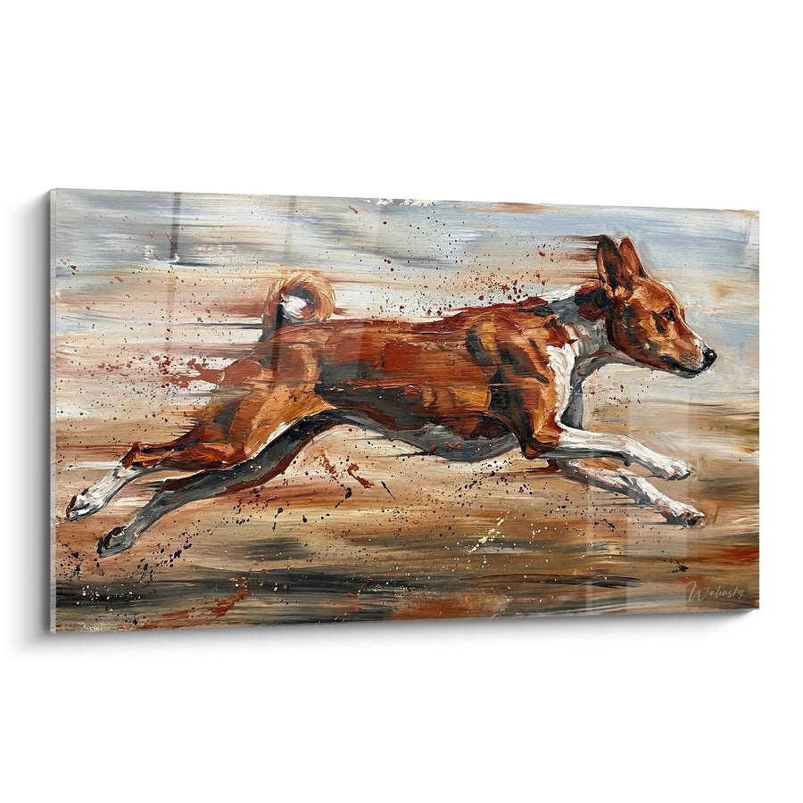 Tableau Chien Roux en Course Dynamique - Élan Sauvage - Edition Basenji