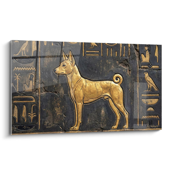 Golden Dog on Egyptian Hieroglyphics Painting - Ancient Art - Basenji Edition