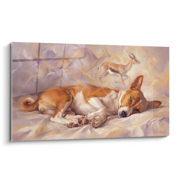 Tableau Basenji Endormi aux Tons Dorés - Rêves Paisibles - Edition Basenji