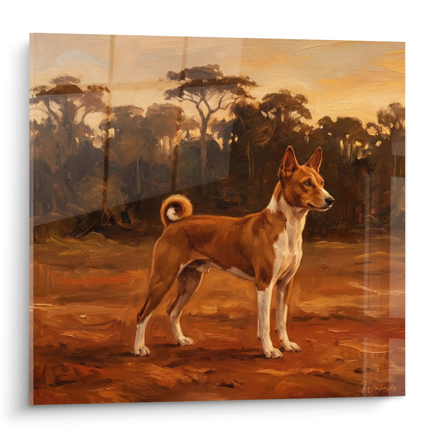 Tableau Chien Roux dans Paysage Africain au Coucher du Soleil - Élégance Sauvage - Edition Basenji