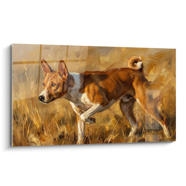 Tableau Chien Roux et Blanc en Mouvement - Élan Naturel - Edition Basenji