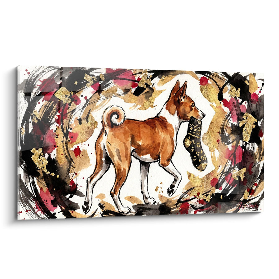 Tableau Chien Roux aux Tons Dorés et Bordeaux - Éclat Artistique - Edition Basenji