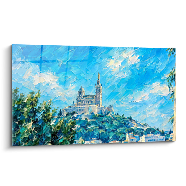 Tableau Basilique dorée dominant ciel bleu et collines - Veille sur la cité - Edition Basilique Notre-Dame-de-la-Garde  Provence-Alpes-Côte d'Azur  France
