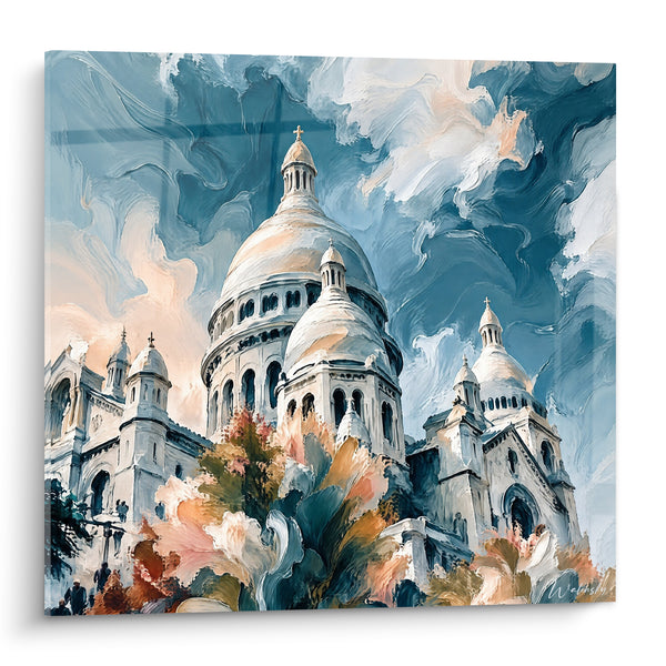 Tableau Basilique aux dômes blancs et ciel bleu tourbillonnant - Ciel en mouvement - Edition Basilique du Sacré-Cœur de Montmartre  Île-de-France  France