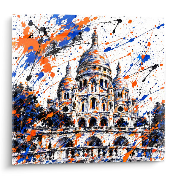 Tableau Basilique aux éclaboussures bleu et orange - Éclaboussure parisienne - Edition Basilique du Sacré-Cœur de Montmartre  Île-de-France  France