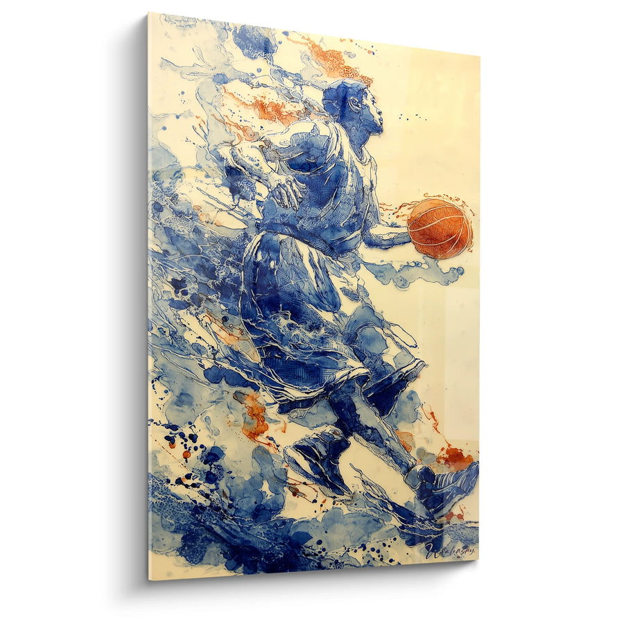 Tableau Joueur de Basket en Action - Dynamisme Bleu - Edition Basket Ball