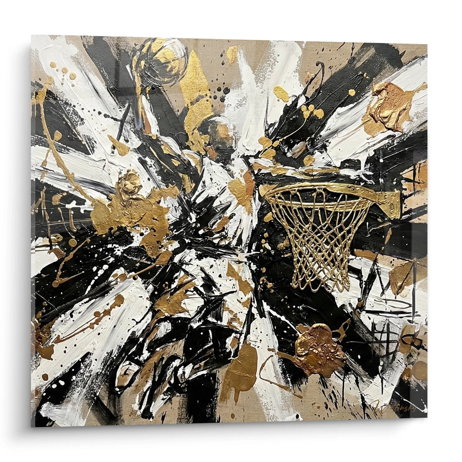 Tableau Basketball Abstrait - Explosion Dorée - Edition Basket Ball