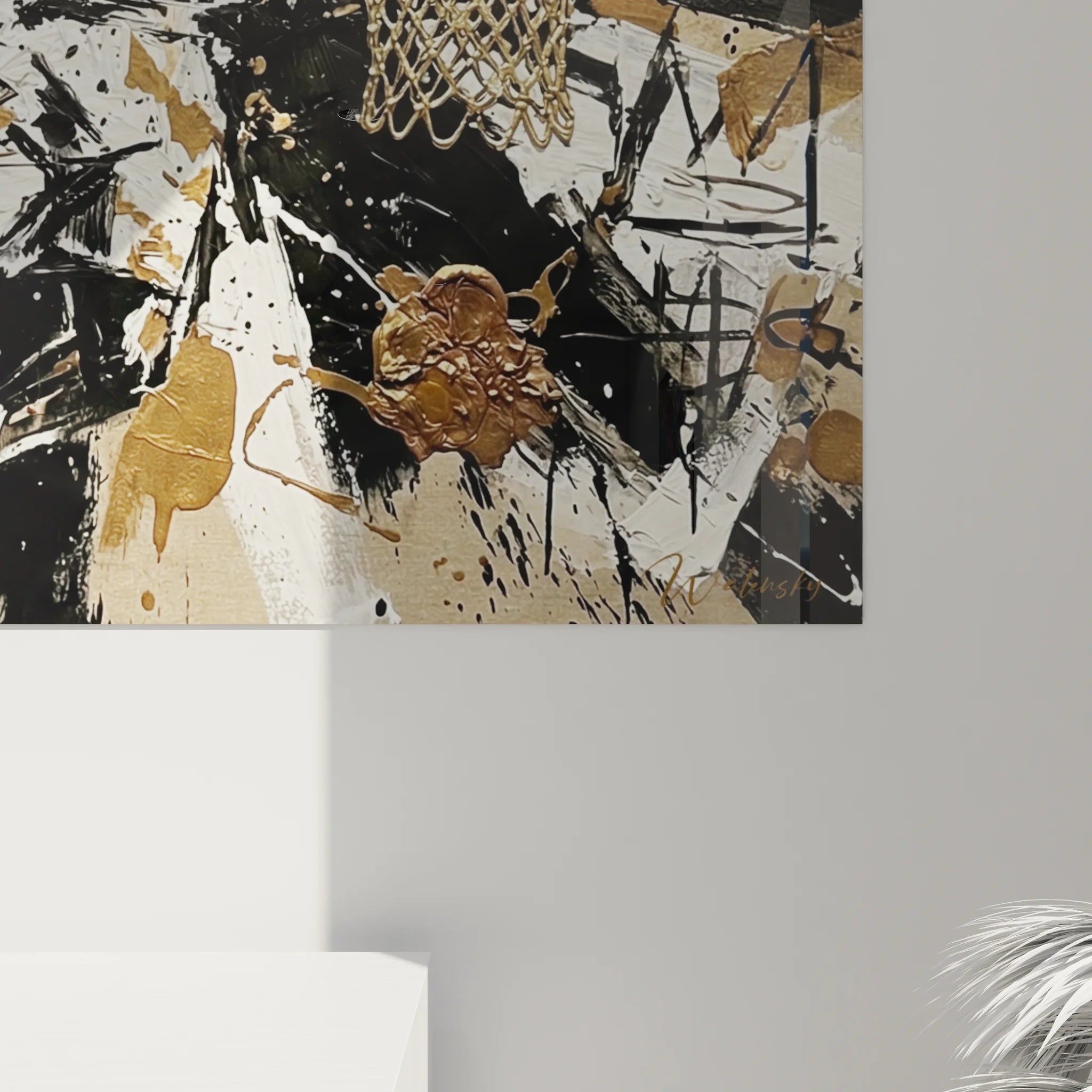 Vue ensemble tableau basketball abstrait moderne art mural sport décoration intérieur contemporain