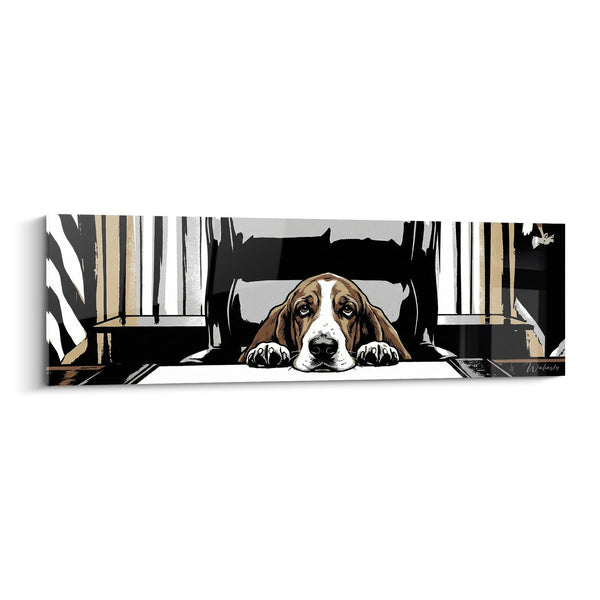 Cuadro de Basset Hound Tendido Bajo los Muebles - Mirada Melancólica - Edición Basset Hound