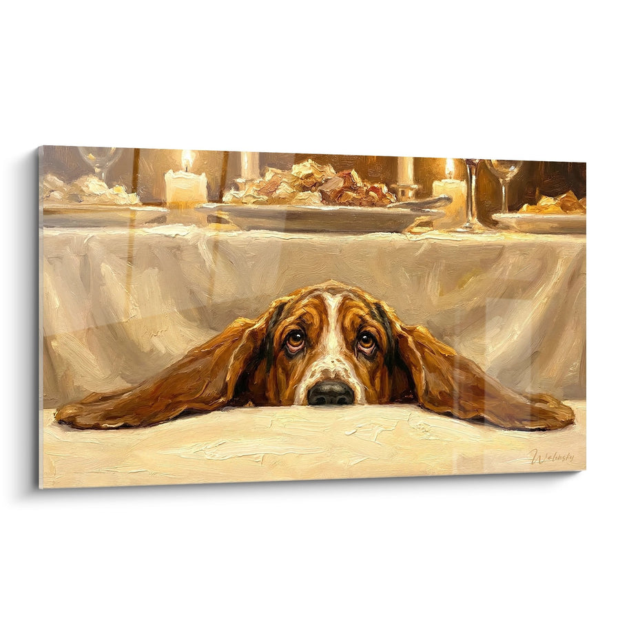 Tableau Basset Hound Couché Sous la Table - Regard Attendrissant - Edition Basset Hound