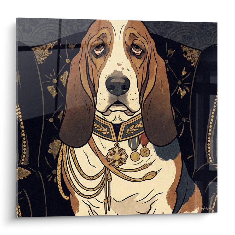 Tableau Basset Hound en Costume Militaire Décoré - Portrait Noble - Edition Basset Hound