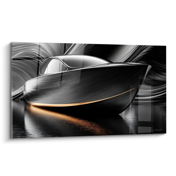 Cuadro Nave Futurista Antracita con Reflejos Dorados - Velocidad Suspendida - Edición Barco Abstracto