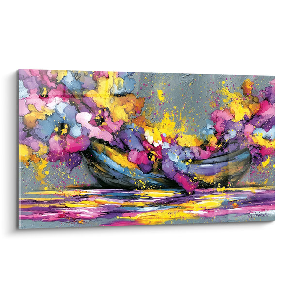 Black Boat with Yellow and Purple Splashes - Colorful Awakening - Abstract Boat Edition
